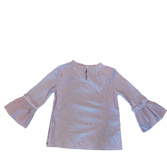 TALBOTS Mixed Striped Flounce Sleeve Ruffle Top - Picture 5 of 10